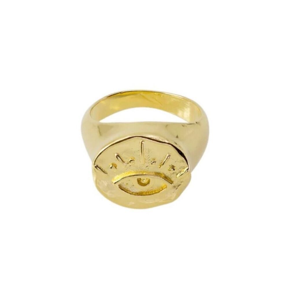 Size 5 - Invicta Gold Evil Eye Signet Gold Ring